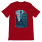 Red cotton T shirt featuring animated Al Marjeh Square Damascus Syria artwork perfect for streetwear urban outfits travel fashion and print on demand cultural apparel