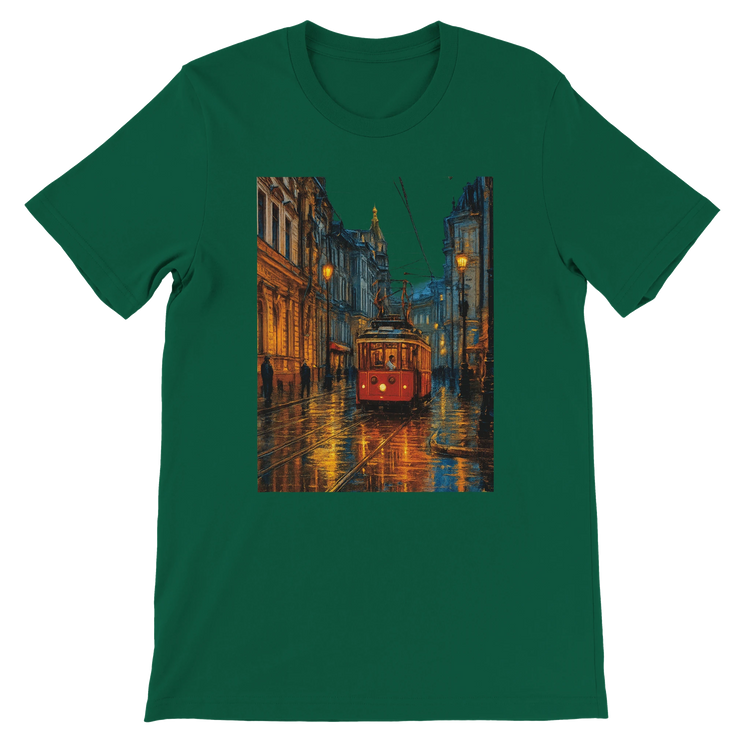 Evergreen cotton t-shirt featuring animated Istanbul Taksim Street design with rich colors perfect for urban fashion world landmark apparel travel lovers and premium unisex streetwear style