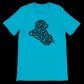 Turquoise Arabic calligraphy t-shirt with Iraq map print, eco-conscious cotton tee with unisex silhouette and soft feel. Ideal for Islamic fashion lovers, Arabic typography fans, and high-quality DTG printed streetwear.