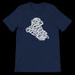 Navy blue calligraphy-style shirt with Iraq map printed in elegant Arabic lettering. Made for those who embrace identity and heritage. Premium unisex cotton tee built for lasting comfort and stylish Islamic wear.