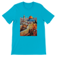 Turquoise Al Aqsa Mosque animated style travel T-shirt with colorful artistic mosque design. Soft breathable cotton unisex tee perfect for cultural heritage fashion lovers and modern streetwear collectors.