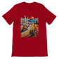 Red Al Aqsa Mosque animated style T-shirt featuring bold and colorful mosque design. Soft unisex premium cotton tee perfect for cultural pride travel style and streetwear fashion.