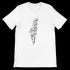 White t-shirt with Palestine map in Arabic calligraphy print featuring a modern minimalist design for cultural streetwear fashion. Premium DTG printing shirt made with soft eco-friendly cotton and unisex tailored fit perfect for identity-based fashion and print-on-demand clothing.