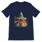 Navy blue animated landmark t-shirt featuring Washington DC’s White House. Durable cotton fabric for DTG printing perfect for streetwear collections focused on global exploration and iconic cities.