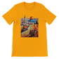 Gold Al Aqsa Mosque animated city landmark T-shirt made with eco friendly premium cotton fabric. Modern unisex travel tee with vibrant print for Islamic culture lovers urban fashion wearers and global heritage enthusiasts.