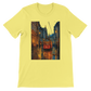 Yellow premium unisex cotton t-shirt with colorful animated Taksim Street Istanbul Turkey travel print perfect for vibrant streetwear outfits global landmark fashion and stylish DTG printed apparel for travelers