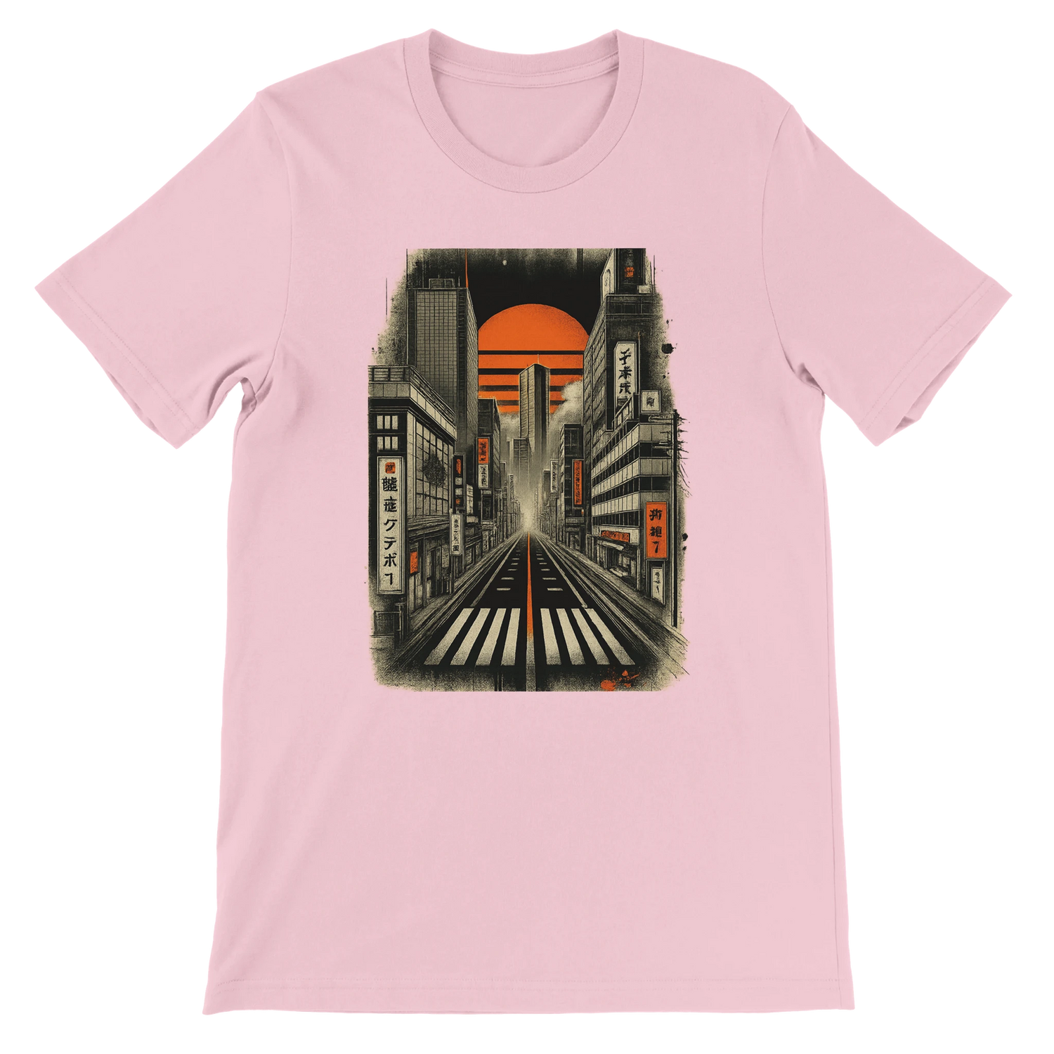 Pink Tokyo Nights animated t shirt with colorful neon cityscape and Japanese inspired streetwear look soft breathable cotton eco friendly print on demand travel fashion perfect for anime fans and modern urban style outfits