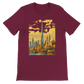 Maroon Burj Khalifa Dubai animated cityscape t shirt with bold architectural artwork for travel fashion fans architecture admirers and streetwear enthusiasts high quality cotton tee suitable for print on demand style collections and everyday wear