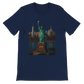 Navy blue Statue of Liberty animated style graphic t-shirt with bold landmark artwork. Premium cotton tee for streetwear travel enthusiasts and New York City lovers.