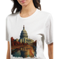 Unisex DTG-ready graphic t-shirt featuring animated White House artwork from Washington DC. Soft cotton streetwear tee ideal for travelers, digital nomads, and fans of modern cityscape fashion.