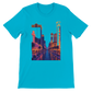 Turquoise Las Vegas City Animated Style graphic tee with bold animated skyline art inspired by the lights and landmarks of Las Vegas. Comfortable eco-friendly cotton shirt for street style fans travelers and city culture lovers.