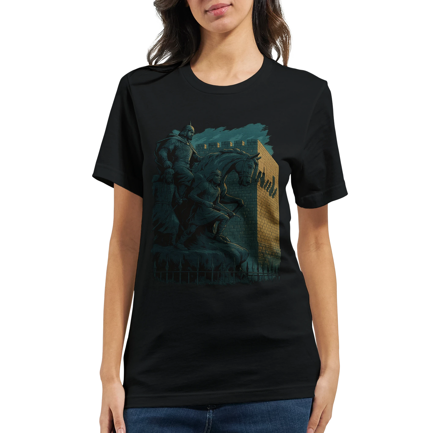 Salah Al Din Damascus landmark t-shirt in animated cartoon style made from premium soft cotton. A perfect wearable souvenir for travelers and explorers who love Middle Eastern history and iconic Syrian monuments.