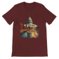Heather maroon tee with animated White House print for a Washington DC-inspired streetwear look. DTG-optimized shirt for travel influencers, culture seekers, and city fashion fans.