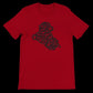 Bold red t-shirt with Iraq map calligraphy design, made with soft cotton and tailored fit. Features Arabic-inspired typography for Islamic streetwear, cultural pride, and high-quality DTG printing performance.