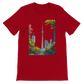 Red Toronto skyline t shirt with animated CN Tower graphic and vibrant city illustration. Perfect for explorers and urban style fans who appreciate unique travel inspired streetwear. Soft breathable unisex tee crafted for comfort and premium DTG printing.