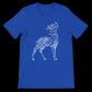 True Royal blue Arabic calligraphy t-shirt with deer illustration. DTG print compatible cotton shirt with soft texture and tailored fit. A trending cultural fashion piece made for urban and expressive wearers.