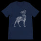 Navy calligraphy print t-shirt showcasing elegant Arabic lettering and deer motif. Crafted from soft Airlume cotton and tailored for comfort and statement-making style. Ideal for modern identity wear and urban expression.