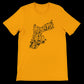 Gold unisex t-shirt with Jordan Map in bold Arabic calligraphy design. Fashion-forward DTG print tee made from soft and sustainable Airlume combed cotton. Ideal for Middle Eastern fashion enthusiasts lovers of Arabic typography and statement cultural apparel.