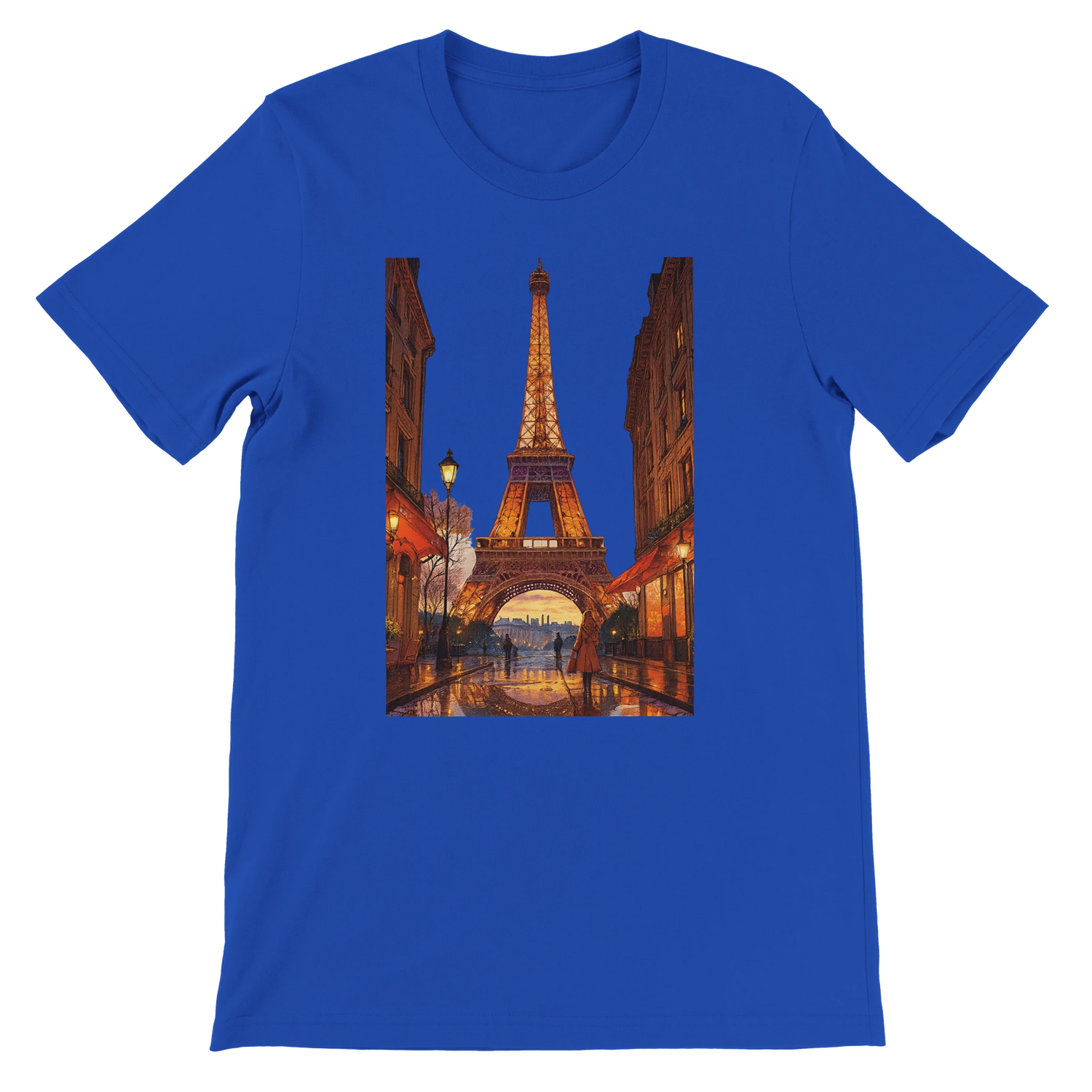 True royal animated Eiffel Tower Paris t-shirt with colorful travel inspired art crafted from breathable soft cotton ideal for streetwear travel fashion and global culture outfits eco friendly print on demand shirt with unisex fit