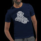 Navy calligraphy-style tee showcasing Iraq map in intricate Arabic typography. Breathable and soft cotton shirt with modern tailored fit, perfect for Islamic streetwear, Arabic art lovers, and DTG printing collections.