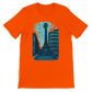 Orange premium cotton T shirt with animated Al Marjeh Square Damascus Syria illustration stylish urban fashion piece for cultural travelers art lovers and casual streetwear collections