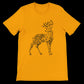 Gold calligraphy art t-shirt with custom Arabic deer graphic printed on eco-friendly cotton fabric. Vibrant print-ready tee designed for DTG fashion lovers who value bold identity expression and artistic clothing.