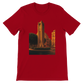 Red Beirut animated style landmark t-shirt featuring vibrant Solidere Square artwork on premium cotton for bold streetwear travel inspired looks and culture rich graphic fashion