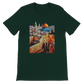 Forest green Al Aqsa Mosque animated style mosque tee with bold colorful landmark design. Comfortable unisex premium cotton T-shirt perfect for travelers cultural fashion lovers and streetwear style.