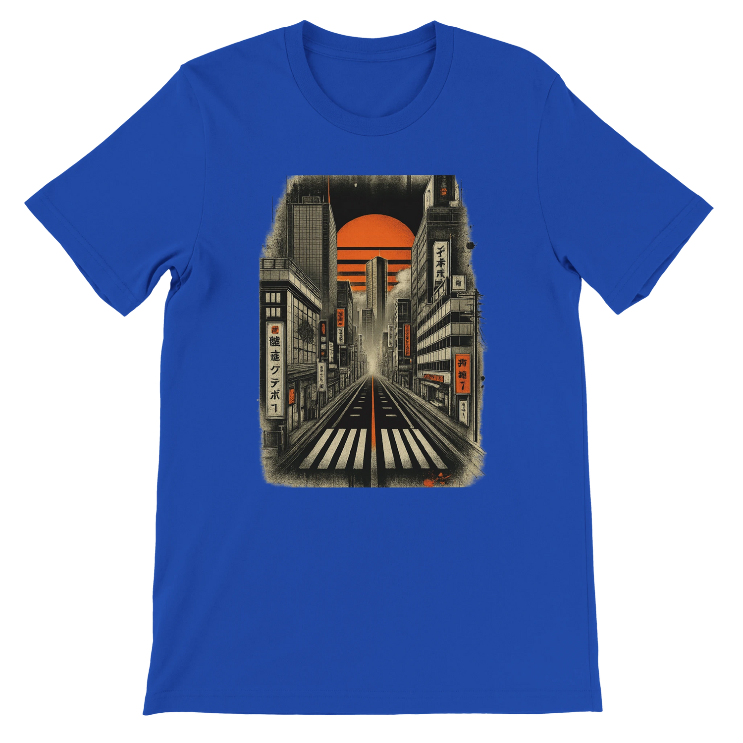 True Royal Tokyo Nights animated graphic tee with striking neon night city design inspired by Japanese fashion premium soft cotton eco friendly unisex streetwear apparel perfect for anime lovers travelers and vibrant Tokyo culture fans