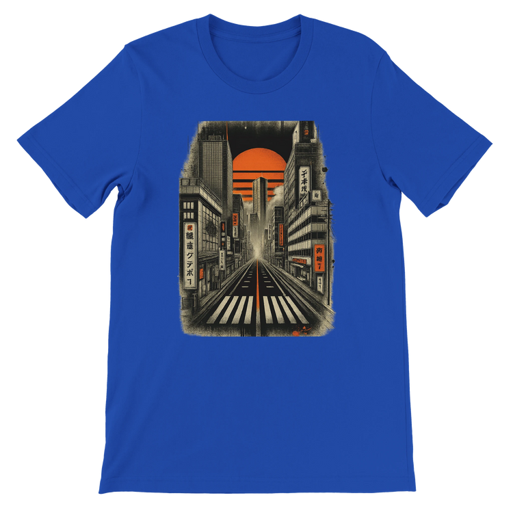 True Royal Tokyo Nights animated graphic tee with striking neon night city design inspired by Japanese fashion premium soft cotton eco friendly unisex streetwear apparel perfect for anime lovers travelers and vibrant Tokyo culture fans