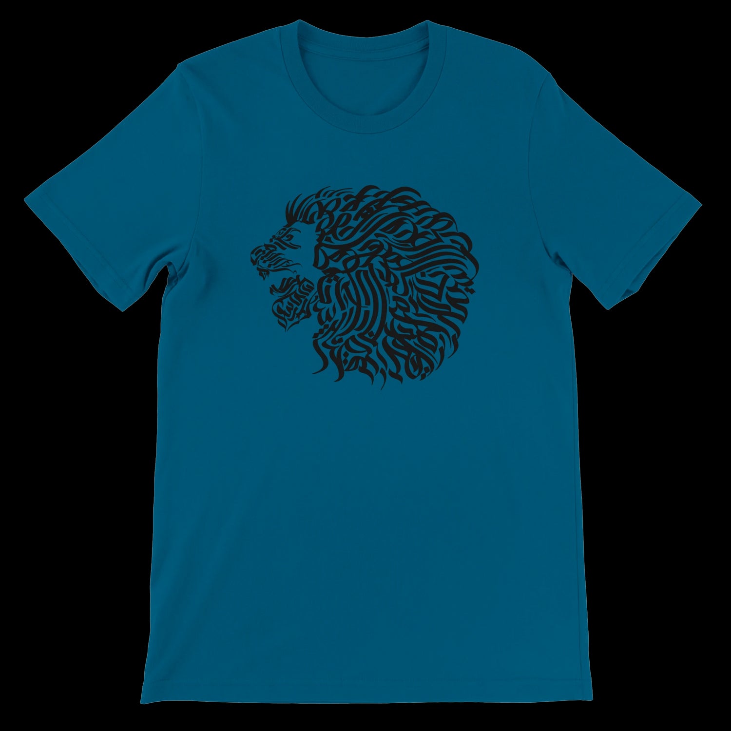 Deep teal calligraphy art t-shirt in a unisex fit with premium cotton fabric. Eye-catching Arabic design perfect for stylish DTG printing and cultural expression in everyday streetwear fashion.
