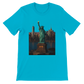 Turquoise Statue of Liberty New York City animated art t-shirt featuring colorful landmark design for a unique urban streetwear look. Soft premium cotton shirt for travel and city culture fans.