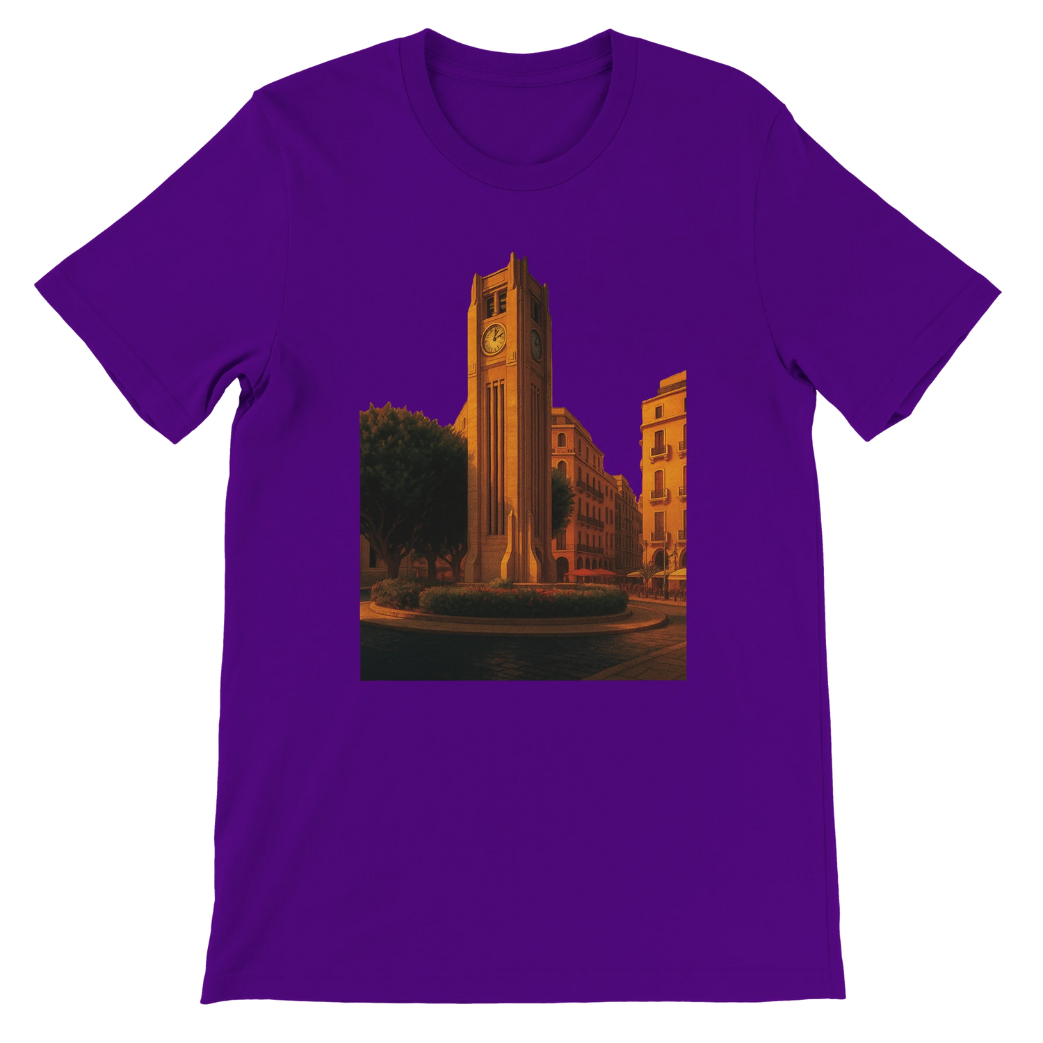 Team purple Solidere Square Beirut animated style t-shirt made from soft breathable cotton with bold DTG print perfect for cultural streetwear travel outfits and unique city fashion