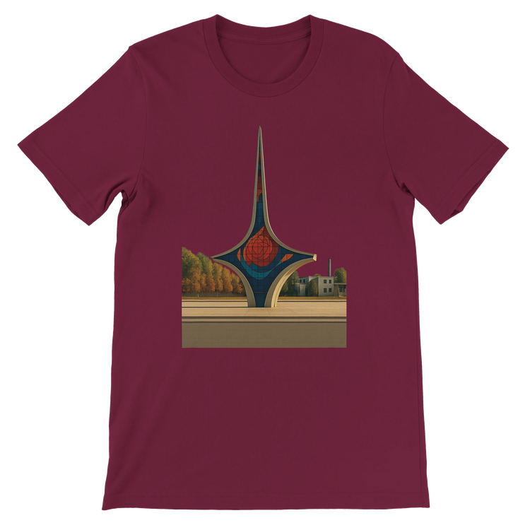 Maroon Umawyeen Damascus Sword Animated Style T Shirt with premium printed sword artwork inspired by Damascus in animated style perfect for travel lovers cultural streetwear and art inspired clothing collections