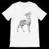 White calligraphy t-shirt featuring modern Arabic art and deer design on premium cotton. Soft and breathable unisex tee perfect for DTG printing and cultural streetwear looks. Ideal for minimalist fashion and personalized style.