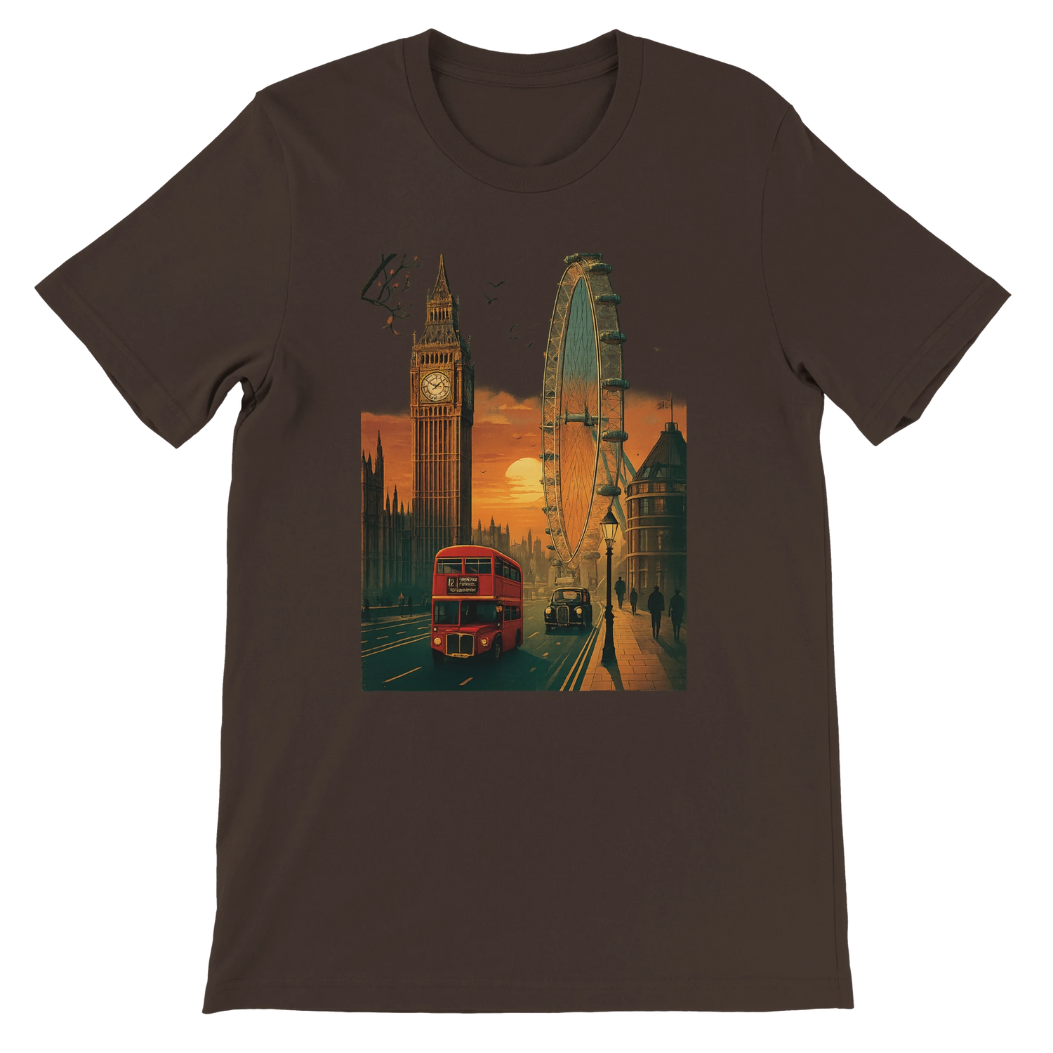 Brown London City Animated Style T-shirt with vibrant landmark graphic cotton DTG printed travel shirt perfect for casual streetwear and global culture inspired looks