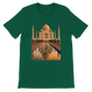 Evergreen green t-shirt showcasing the animated Taj Mahal from India. Built for DTG printing with 100 percent cotton fabric and modern fit. Great for cultural fashion lovers, world travel fans, and global streetwear style.