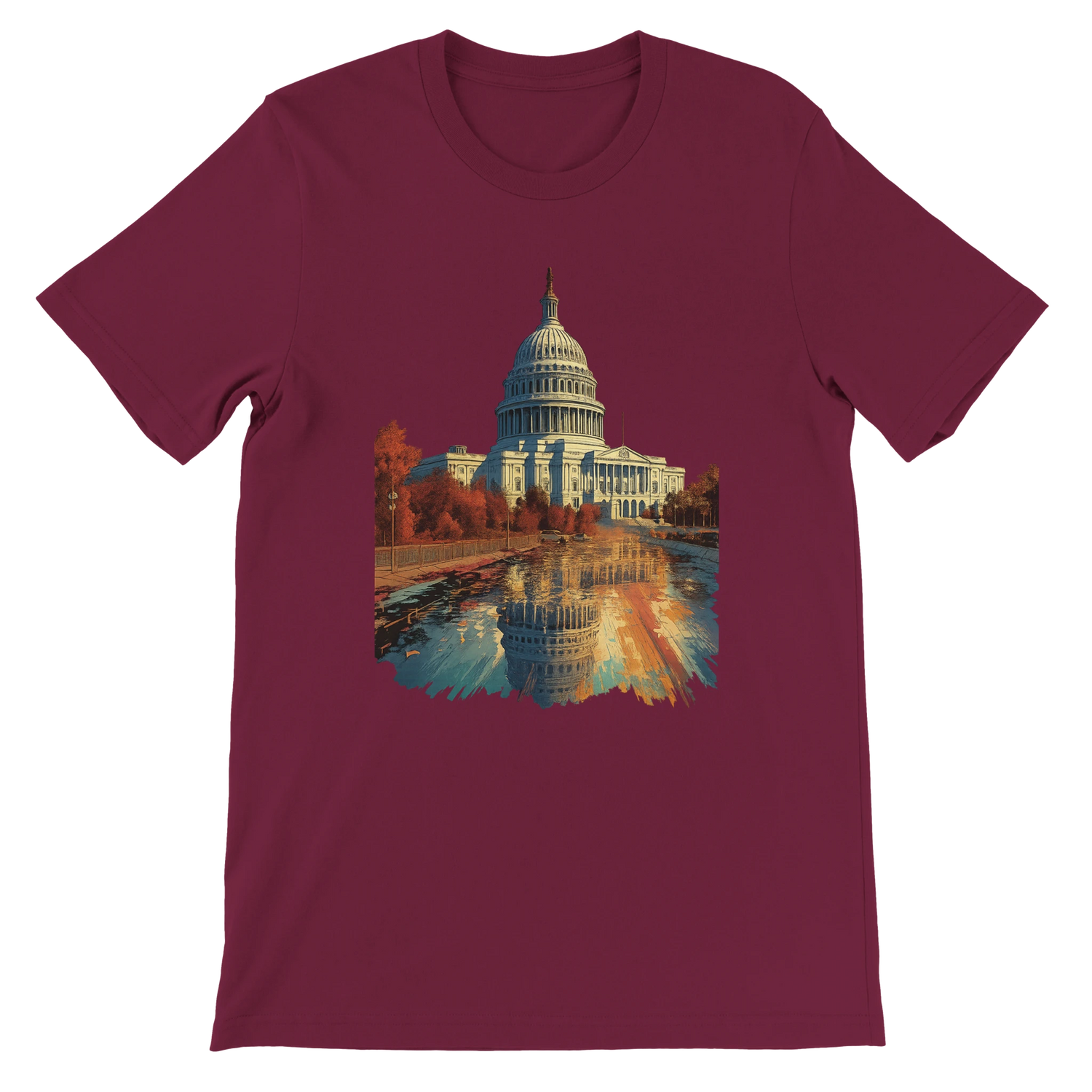 Maroon unisex travel t-shirt featuring Washington DC&