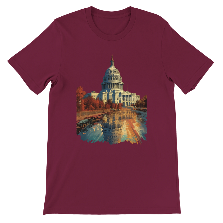 Maroon unisex travel t-shirt featuring Washington DC&