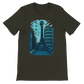 Dark olive T shirt with animated Al Marjeh Square Damascus Syria design soft and stylish premium cotton streetwear tee for travelers and global culture enthusiasts