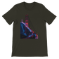 Dark olive Golden Gate Bridge animated style t shirt with landmark illustration for urban travelers and streetwear lovers. Premium cotton shirt perfect for casual fashion global culture outfits and vacation style.