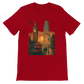 Red London City Animated Style soft cotton T-shirt with bold colorful London skyline design unisex streetwear tee for travelers and lovers of urban culture and animated landmark art