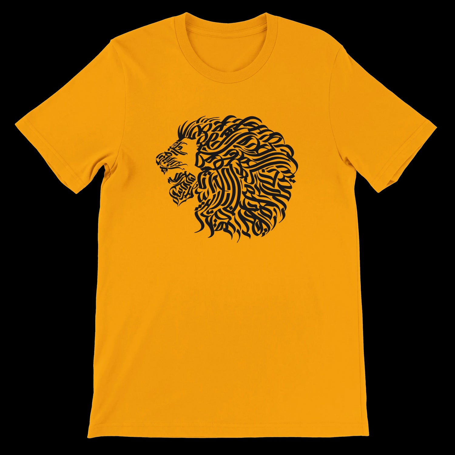 Gold calligraphy print t-shirt inspired by Arabic art and urban culture. Made with eco-conscious premium cotton and tailored for comfort this shirt blends identity fashion and artistic expression in one unisex fit.