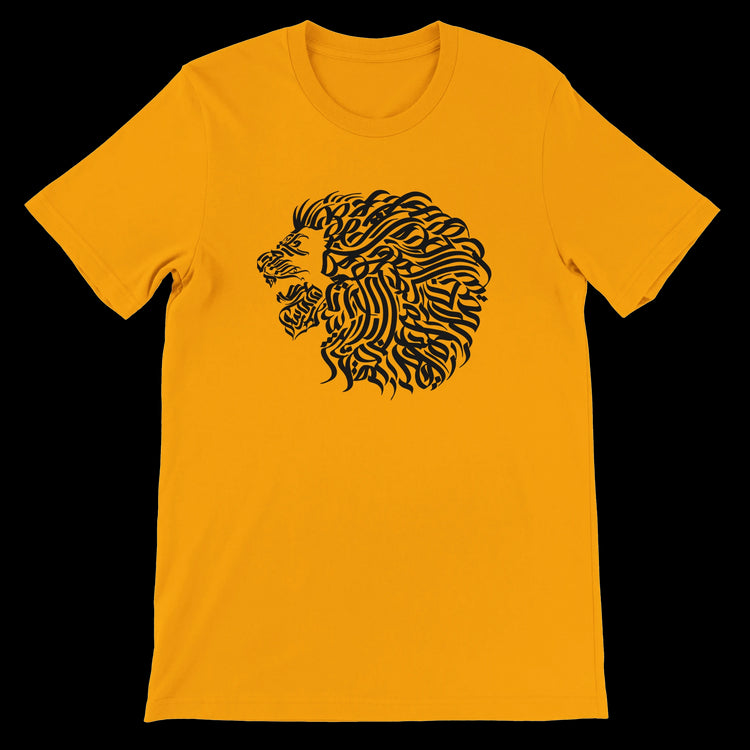 Gold calligraphy print t-shirt inspired by Arabic art and urban culture. Made with eco-conscious premium cotton and tailored for comfort this shirt blends identity fashion and artistic expression in one unisex fit.