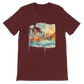 Heather maroon t-shirt with detailed cartoon-style Sydney landmark design, featuring the Opera House and Harbour Bridge. Great for cultural fashion fans, world travelers, and art-forward streetwear. Soft cotton, eco-safe inks, and unisex fit.