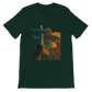 Forest green Christ the Redeemer animated graphic t-shirt inspired by Rio de Janeiro Brazil travel art. Premium soft cotton streetwear tee for travelers culture fans and outdoor explorers.