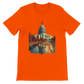 Orange cotton tee with bold White House animated print based on Washington DC. DTG printing compatible shirt for streetwear enthusiasts who embrace colorful global fashion and modern landmark graphics.