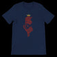 Navy calligraphy print Tunisia map t-shirt with soft cotton feel and detailed Arabic artwork. A DTG-friendly streetwear essential for cultural fashion and minimalist urban style. Unisex design with side-seamed structure for all-day comfort and clean fit.