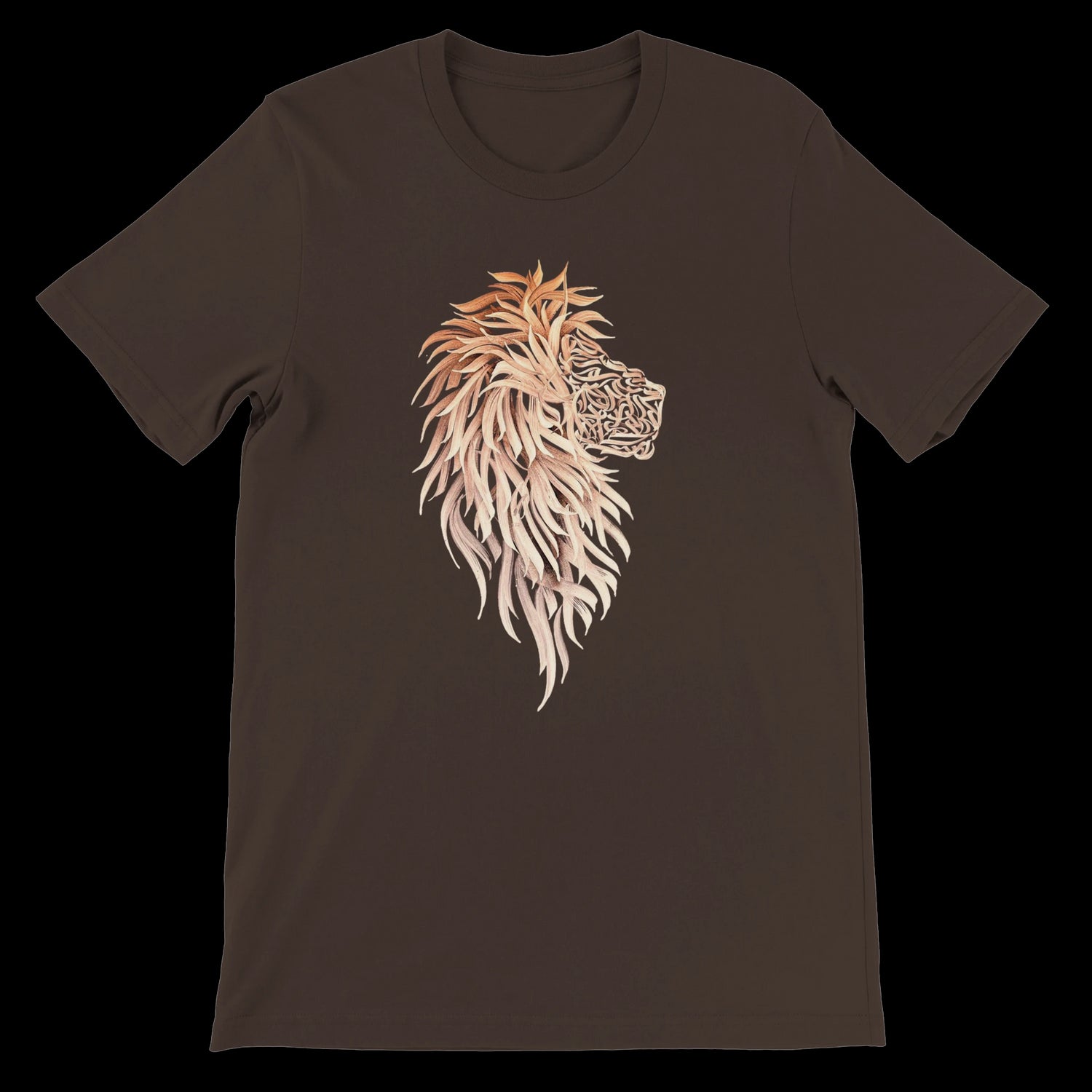 Brown calligraphy print t-shirt designed with soft airlume cotton for comfortable all-day wear. Stylish modern Arabic art design makes this shirt perfect for heritage fashion, bold streetwear outfits, and eco-conscious wardrobe essentials.
