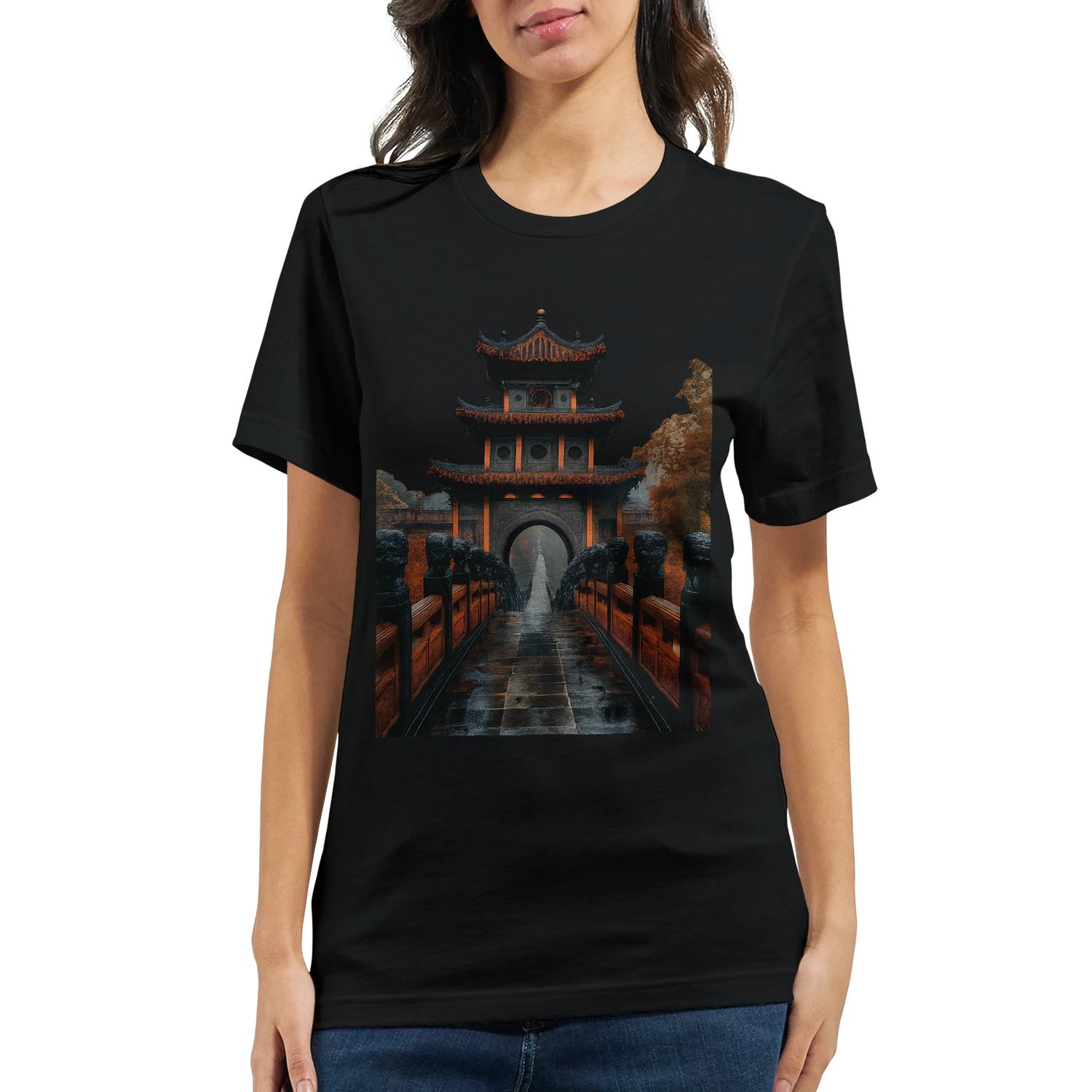 Artistic Ancient Chinese Mega Bridge t-shirt featuring vibrant landmark illustration inspired by Asian architecture high quality DTG printed cotton tee for culture lovers and artistic streetwear style
